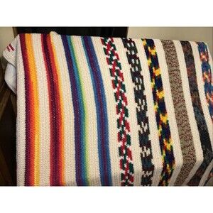 Vintage XXL Multi Color Blanket Crochet Afghan 82x 54
